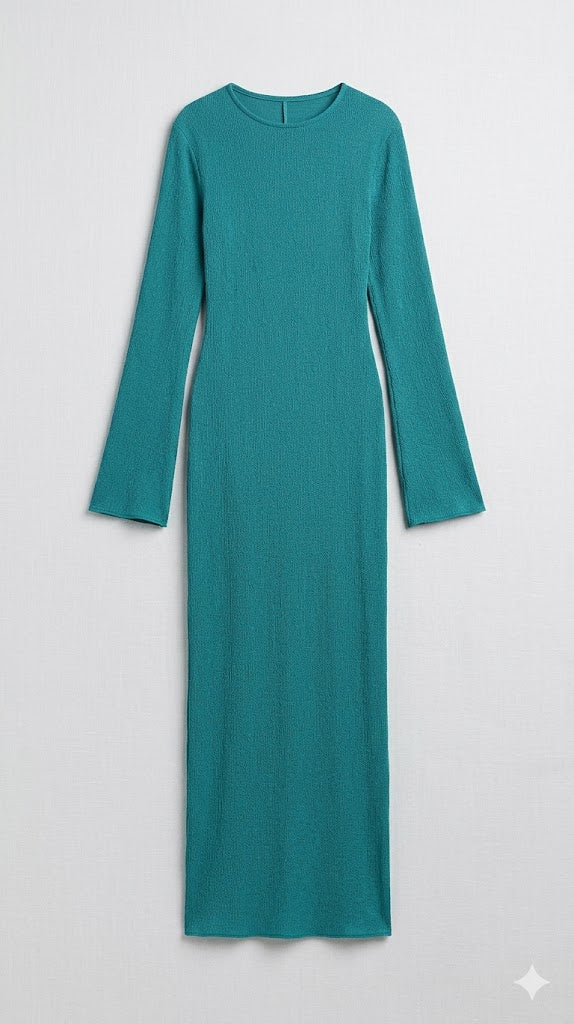 Teal Linear Knit Column Dress