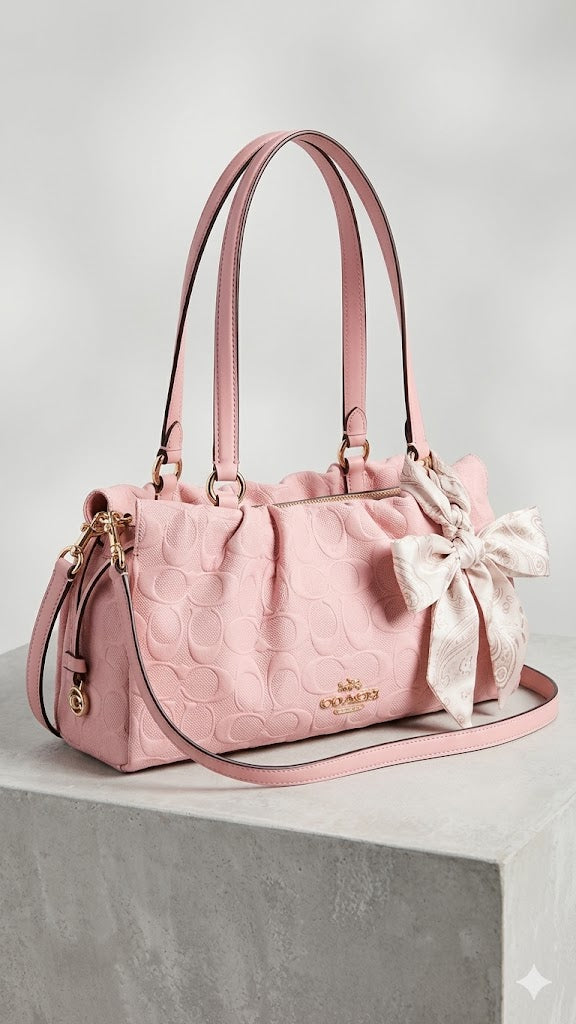 Blush Monogram Embossed Bow Satchel