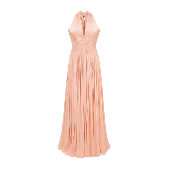 Pleated Grecian Halter Gown