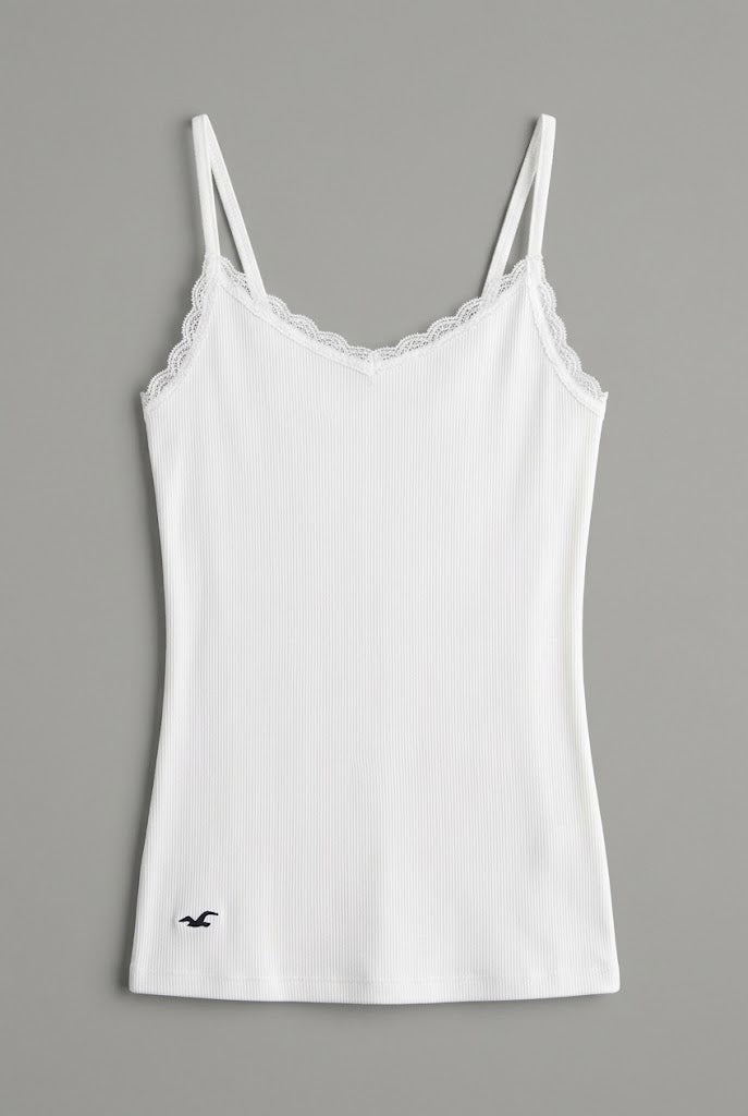 White Lace-Trim Ribbed Cami