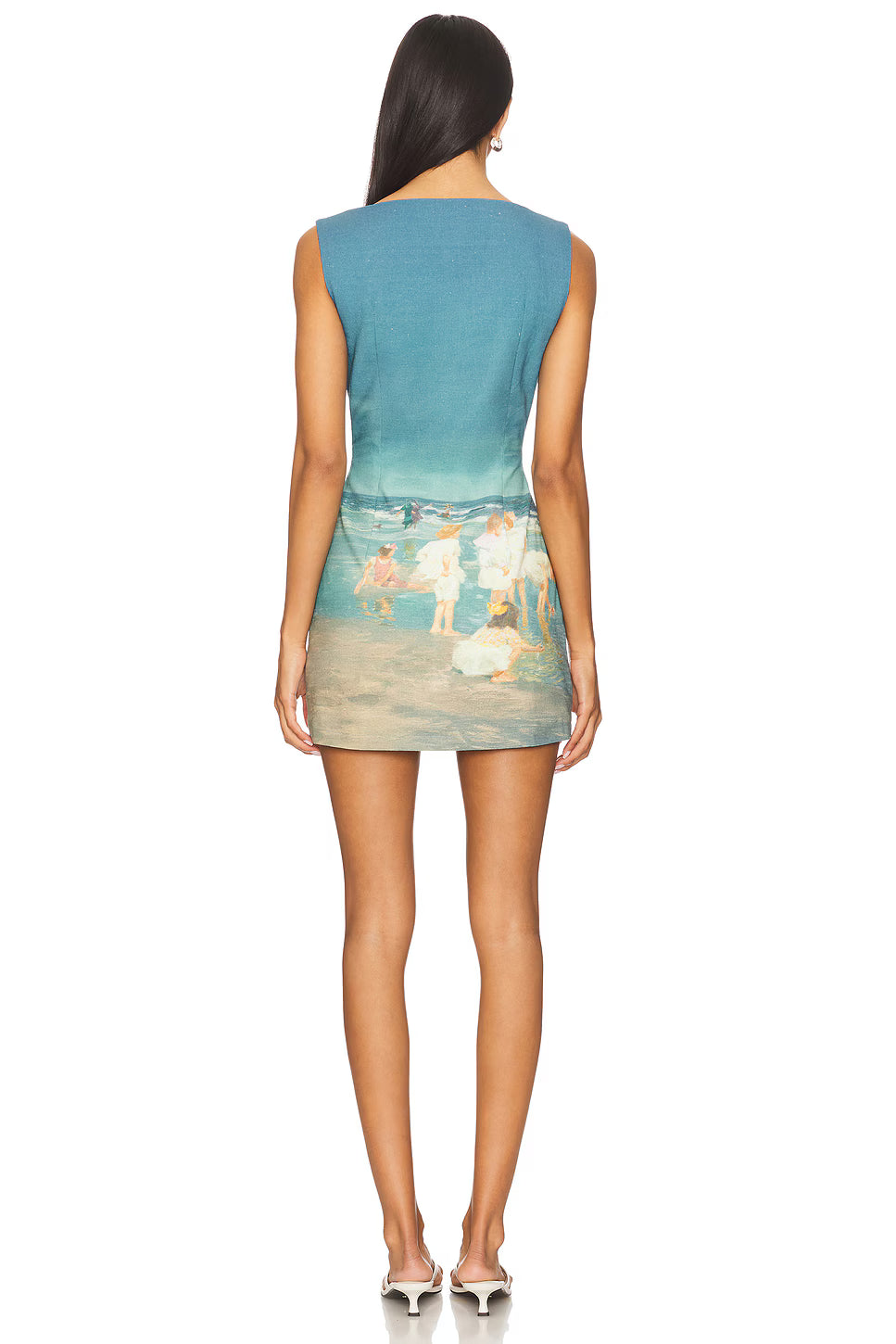 Vintage Landscape Print Sleeveless Mini Dress