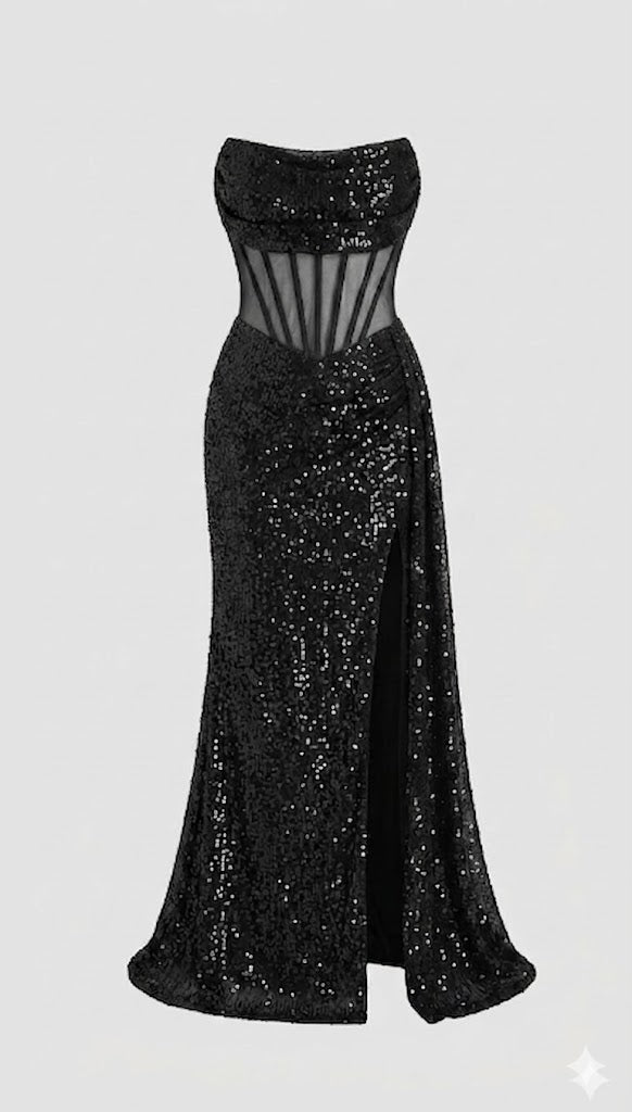 Starlight Illusion Strapless Evening Gown