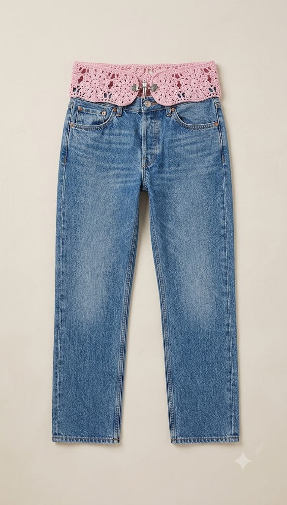 Petal Bloom Crochet-Belt Jeans