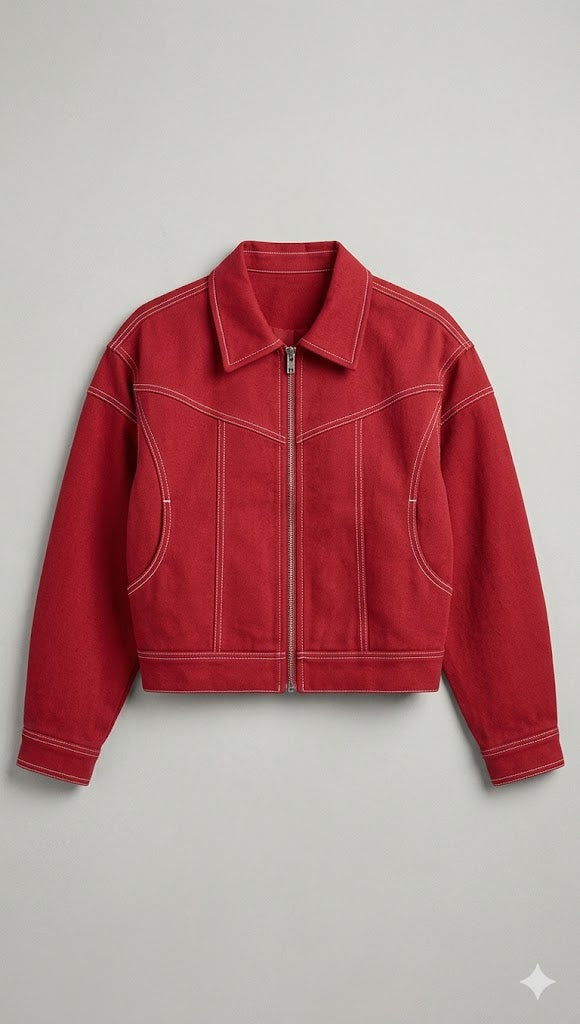 Contrast-Stitch Zip-Up Jacket