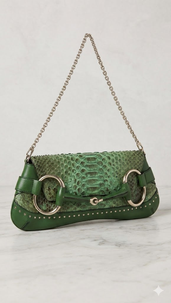 Gucci Green Snakeskin Horsebit Clutch