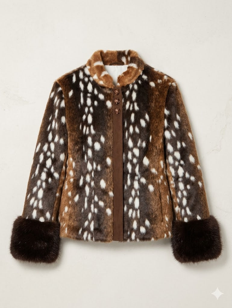 Fawn-Print Faux Fur Jacket