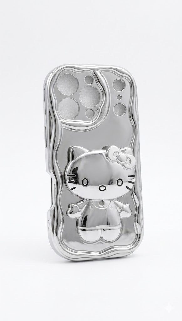 Metallic Silver Wavy Hello Kitty Case
