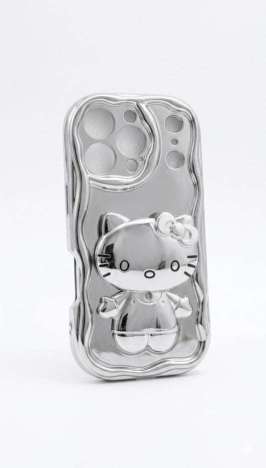 Metallic Silver Wavy Hello Kitty Case