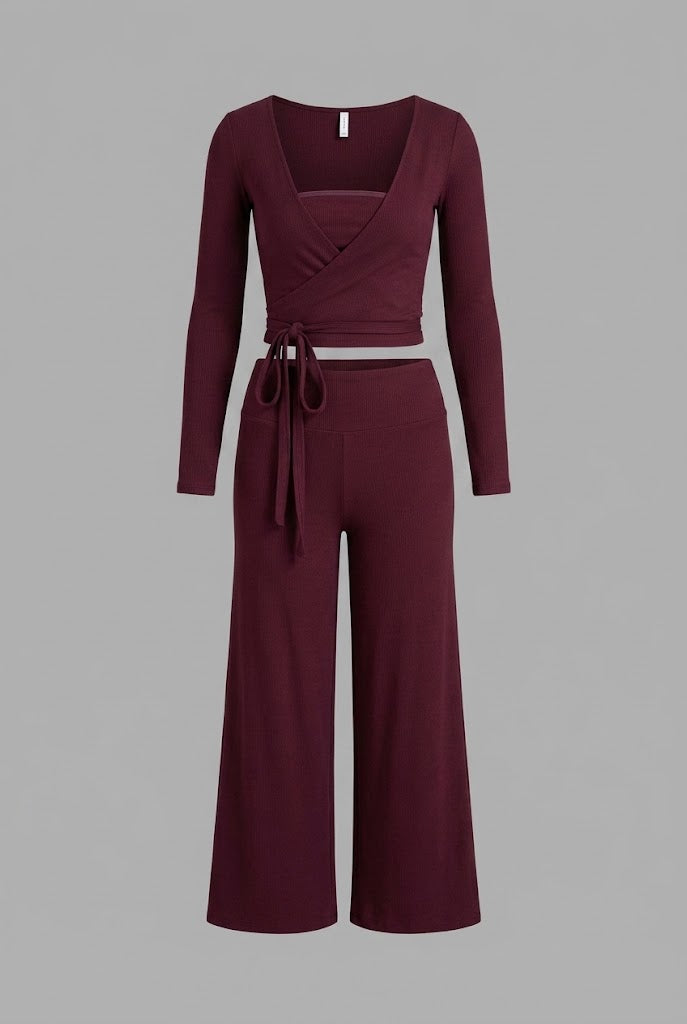 Burgundy Ribbed Wrap Set
