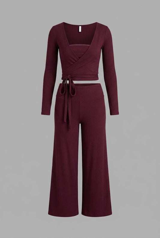 Burgundy Ribbed Wrap Set