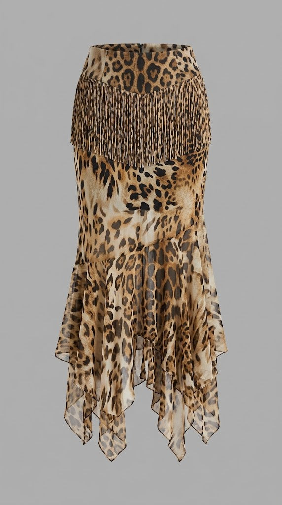 Leopard Fringe Skirt