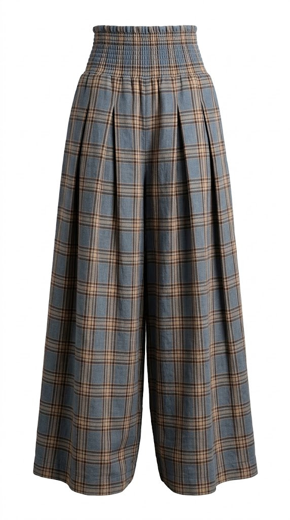 Plaid Wide-Leg Trousers