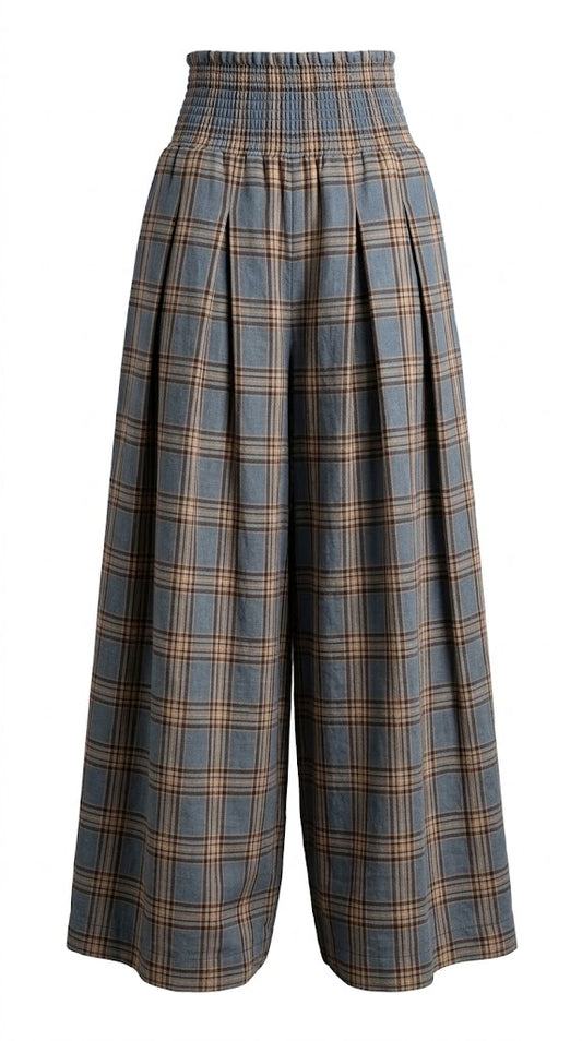 Plaid Wide-Leg Trousers