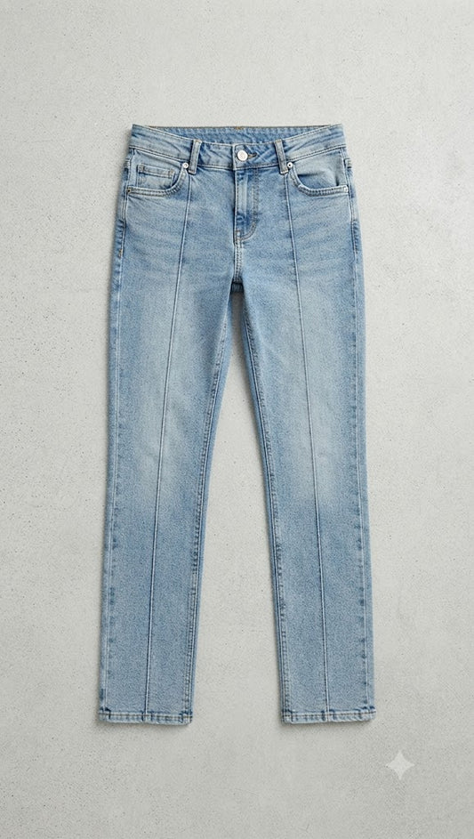 Cascade Light-Wash Pintuck Jean