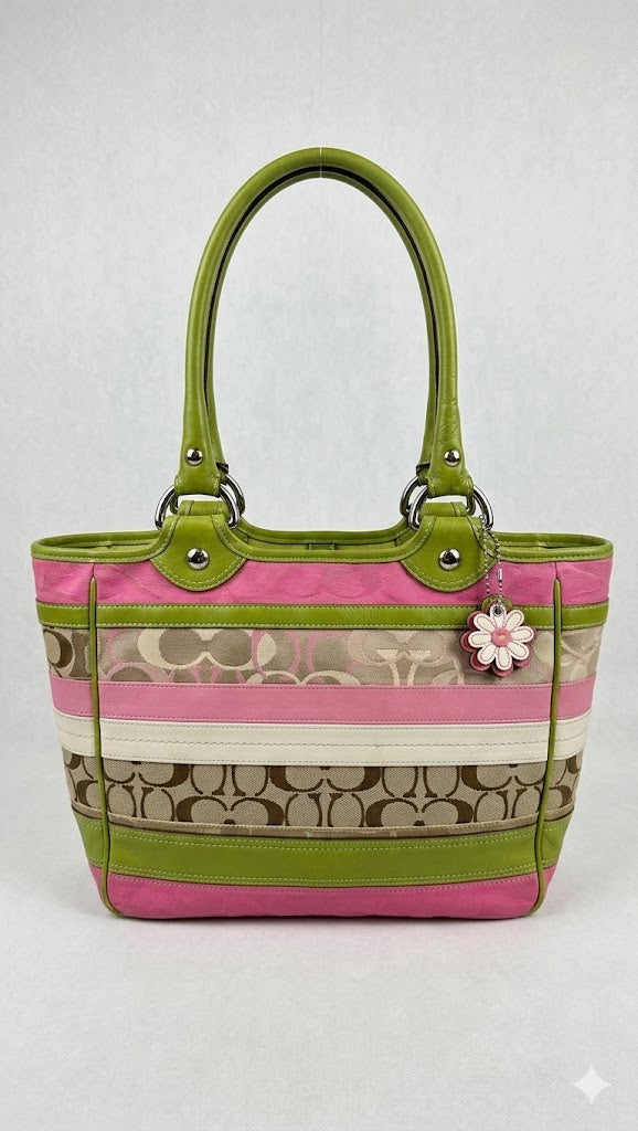 Women's Signature Jacquard Shoulder Bag with Leather Trim