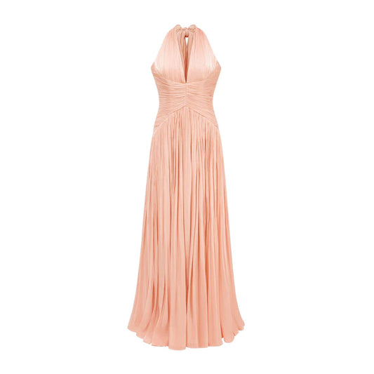 Pleated Grecian Halter Gown