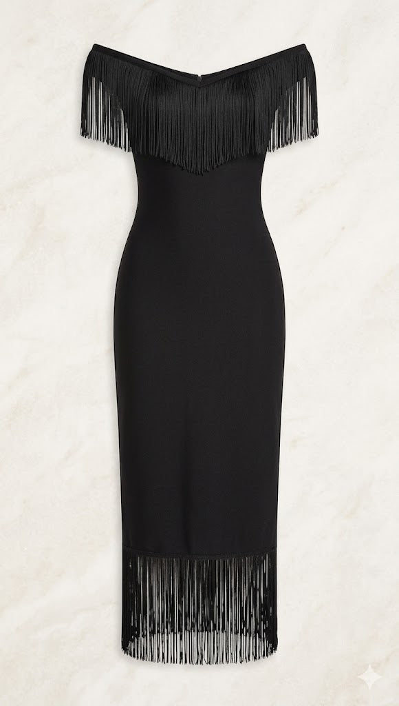 Fringe-Trim Midi Dress
