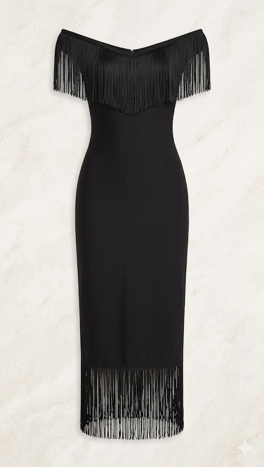 Fringe-Trim Midi Dress