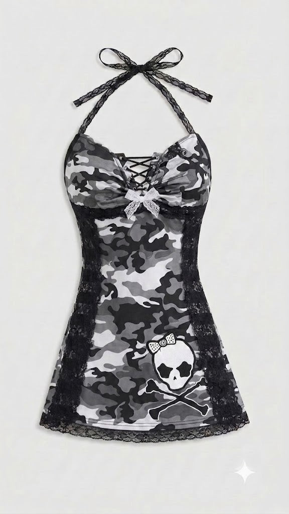 The Rebel Grunge Lace-Up Halter Cami