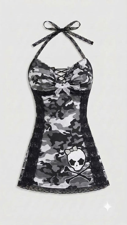 The Rebel Grunge Lace-Up Halter Cami