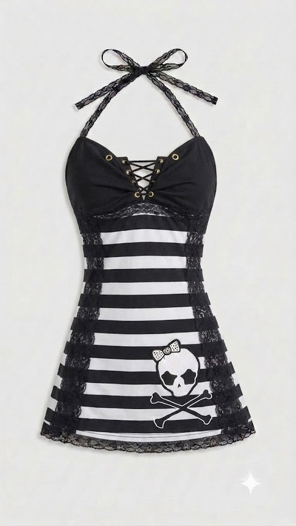 The Rebel Grunge Lace-Up Halter Cami