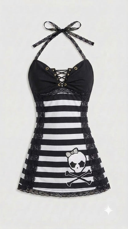 The Rebel Grunge Lace-Up Halter Cami