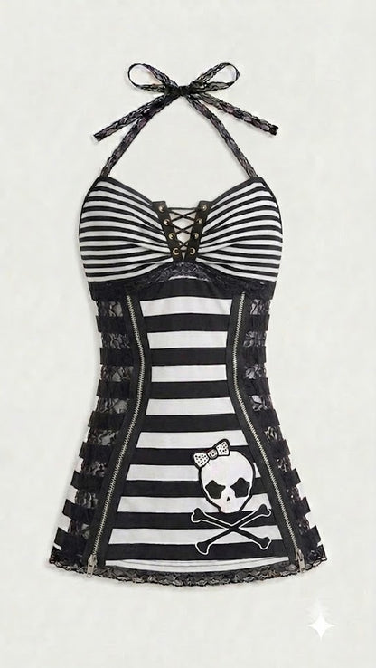 The Rebel Grunge Lace-Up Halter Cami
