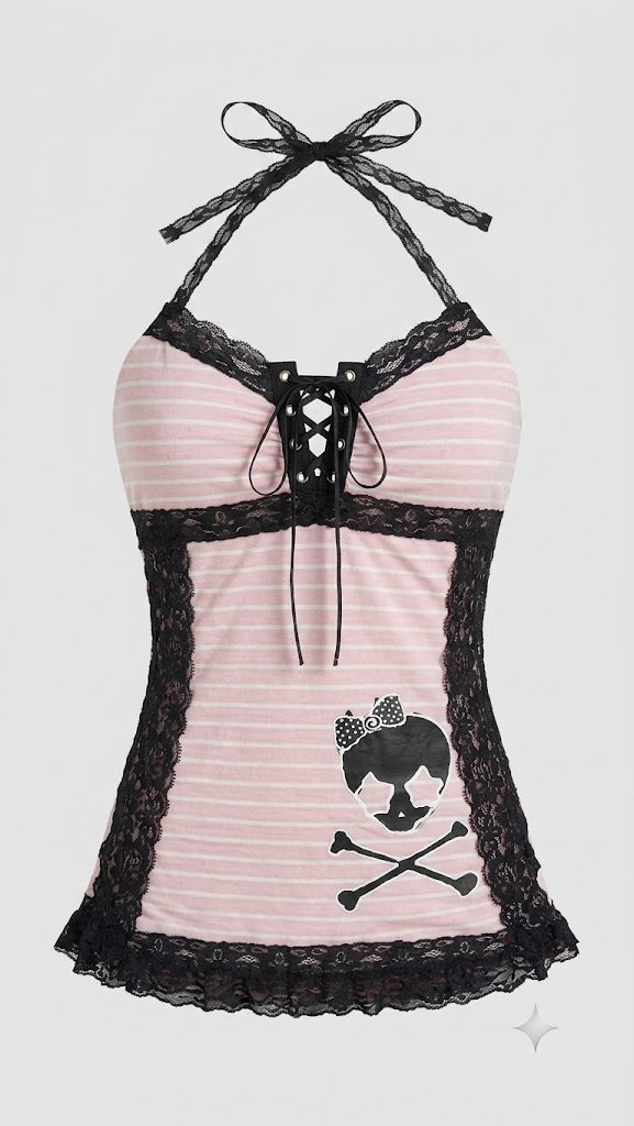 The Rebel Grunge Lace-Up Halter Cami