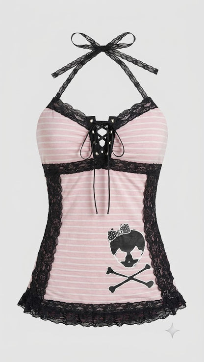 The Rebel Grunge Lace-Up Halter Cami