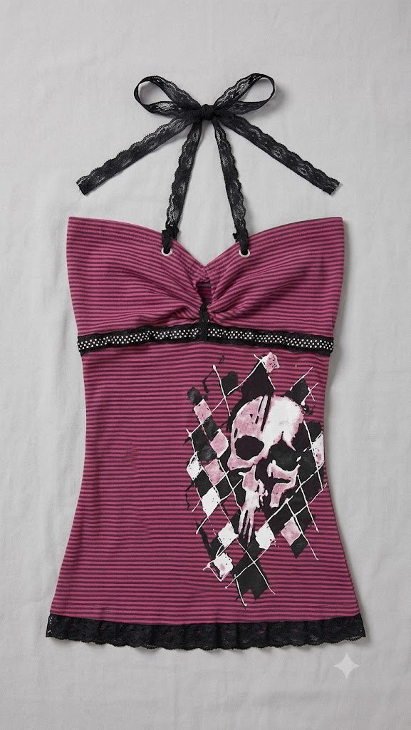 The Rebel Grunge Lace-Up Halter Cami