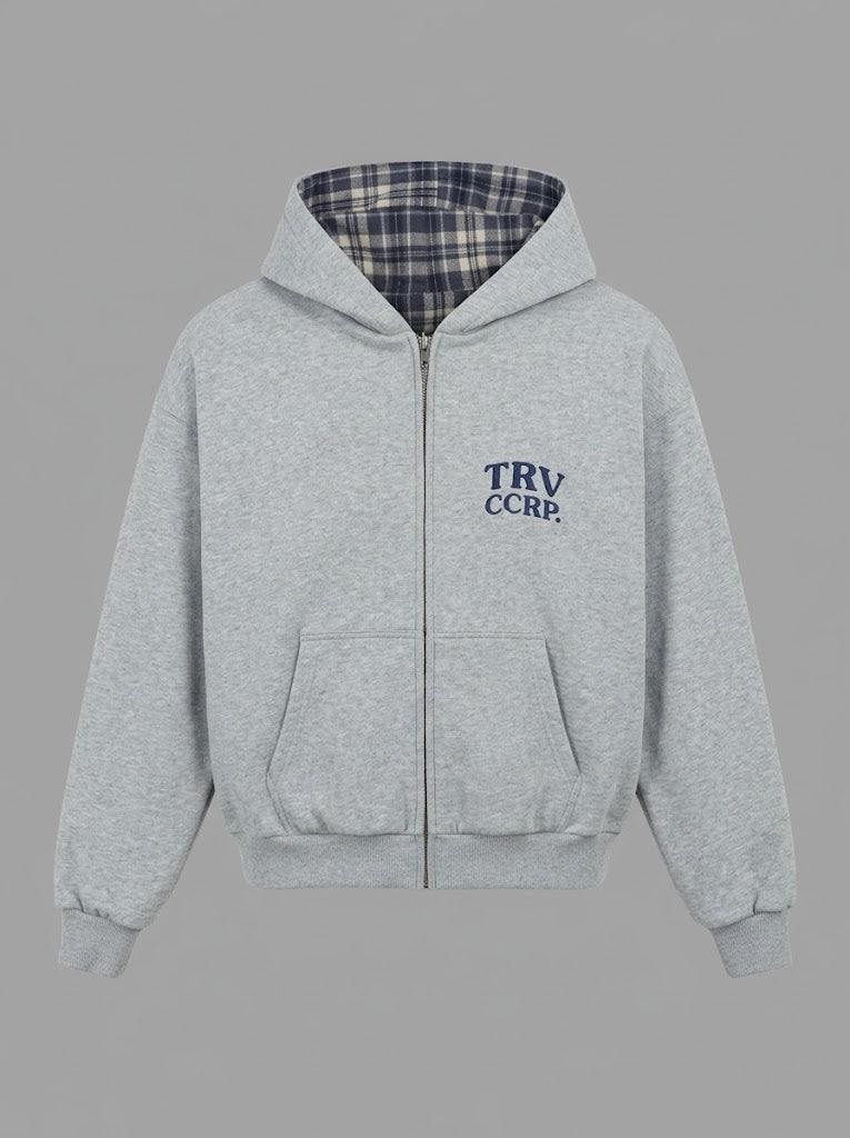 Reversible Plaid Zip-Up