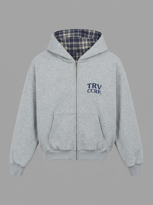 Reversible Plaid Zip-Up