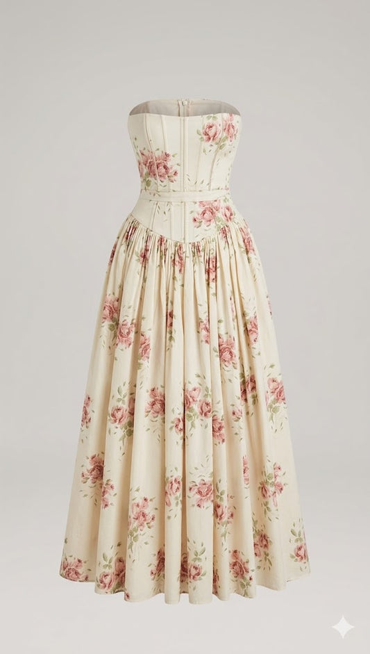 Vintage Rose Corset Midi Dress