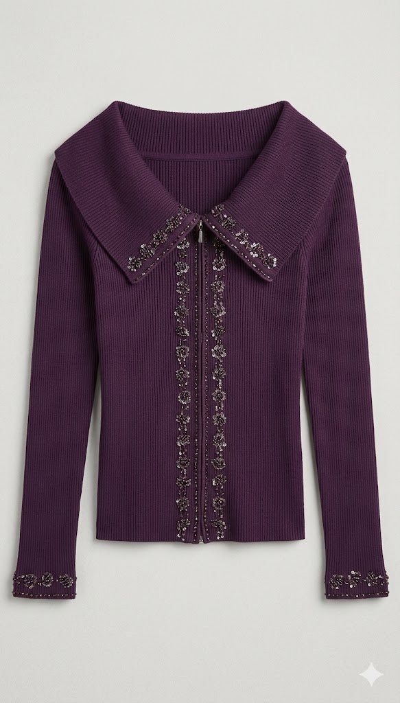 Embellished Ribbed Cardigan