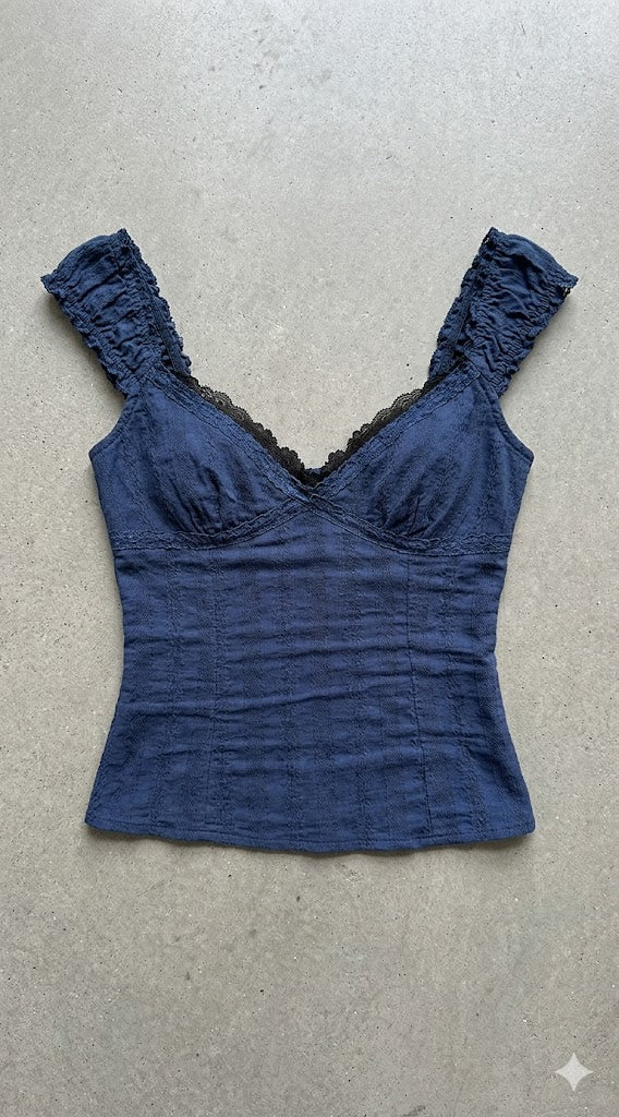 Indigo Ruched Lace Camisole
