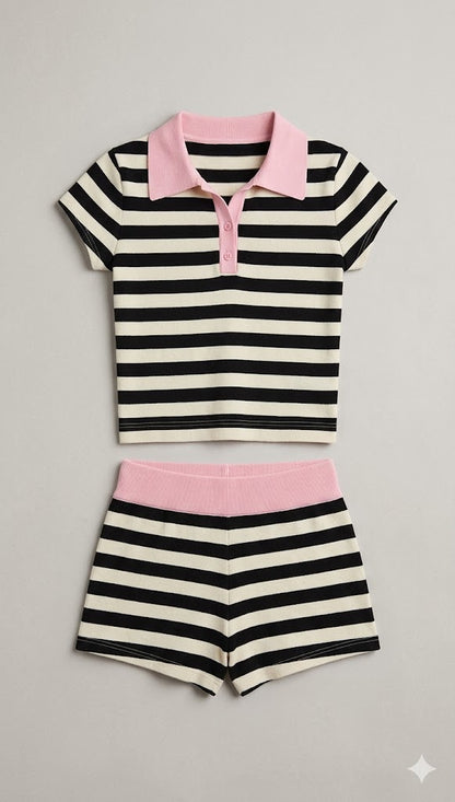 Chloe Striped Polo & Shorts Set