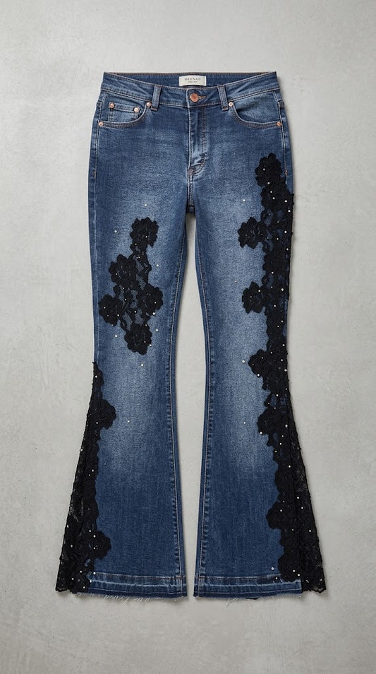 Midnight Floral Appliqué Denim